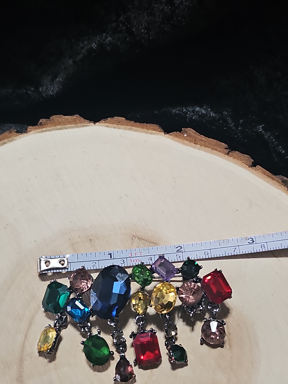 Multi-Color Gemstone Drop Statement Brooch Gun Mental